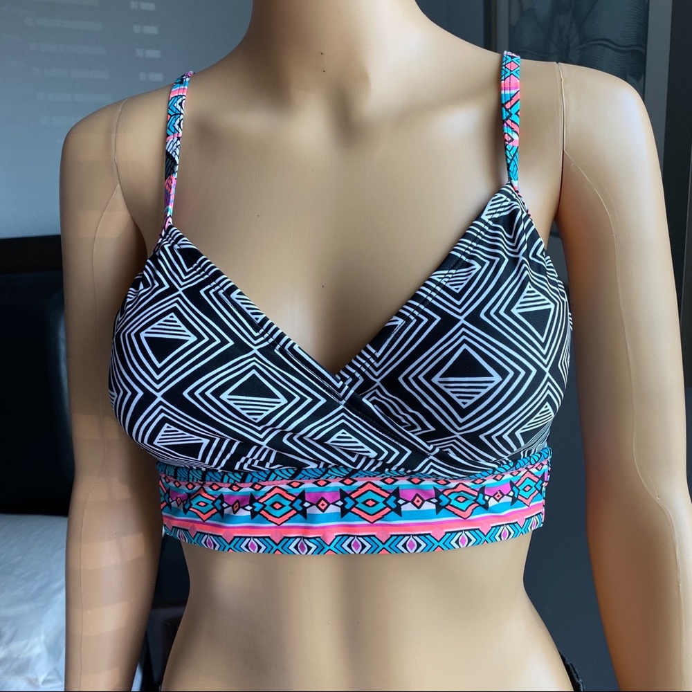 COASTAL BLUE Tribal Neon Strappy Bikini Top